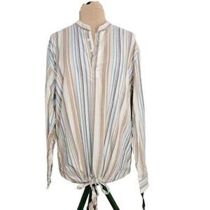 New Kenneth Cole Blouse Womens XXL Multicolor Cotton Striped Long Sleeve Top